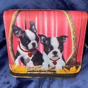 Boston Terrier with Rhinestone Collars - Trifold Cloth Wallet